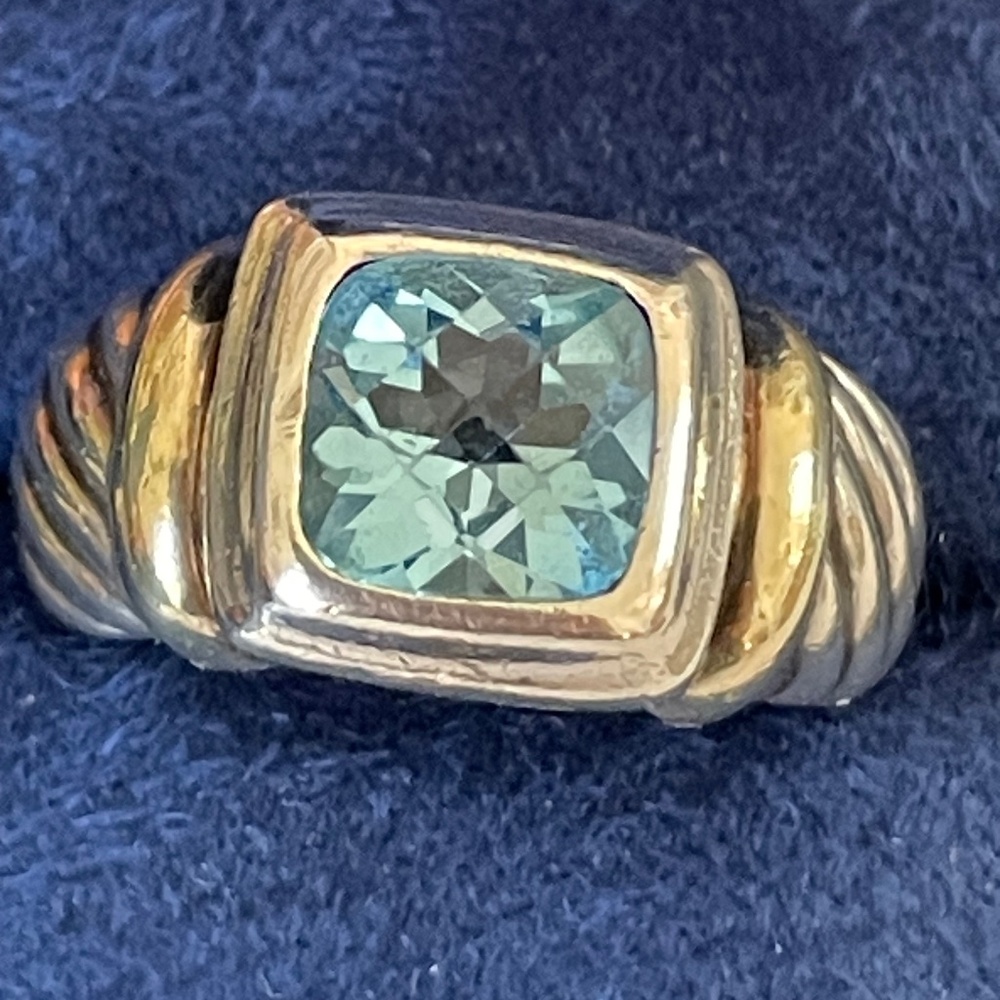 David Yurman Blue Topaz Noblesse Cable Ring 925 Sterling Silver &14k Gold Size 6
